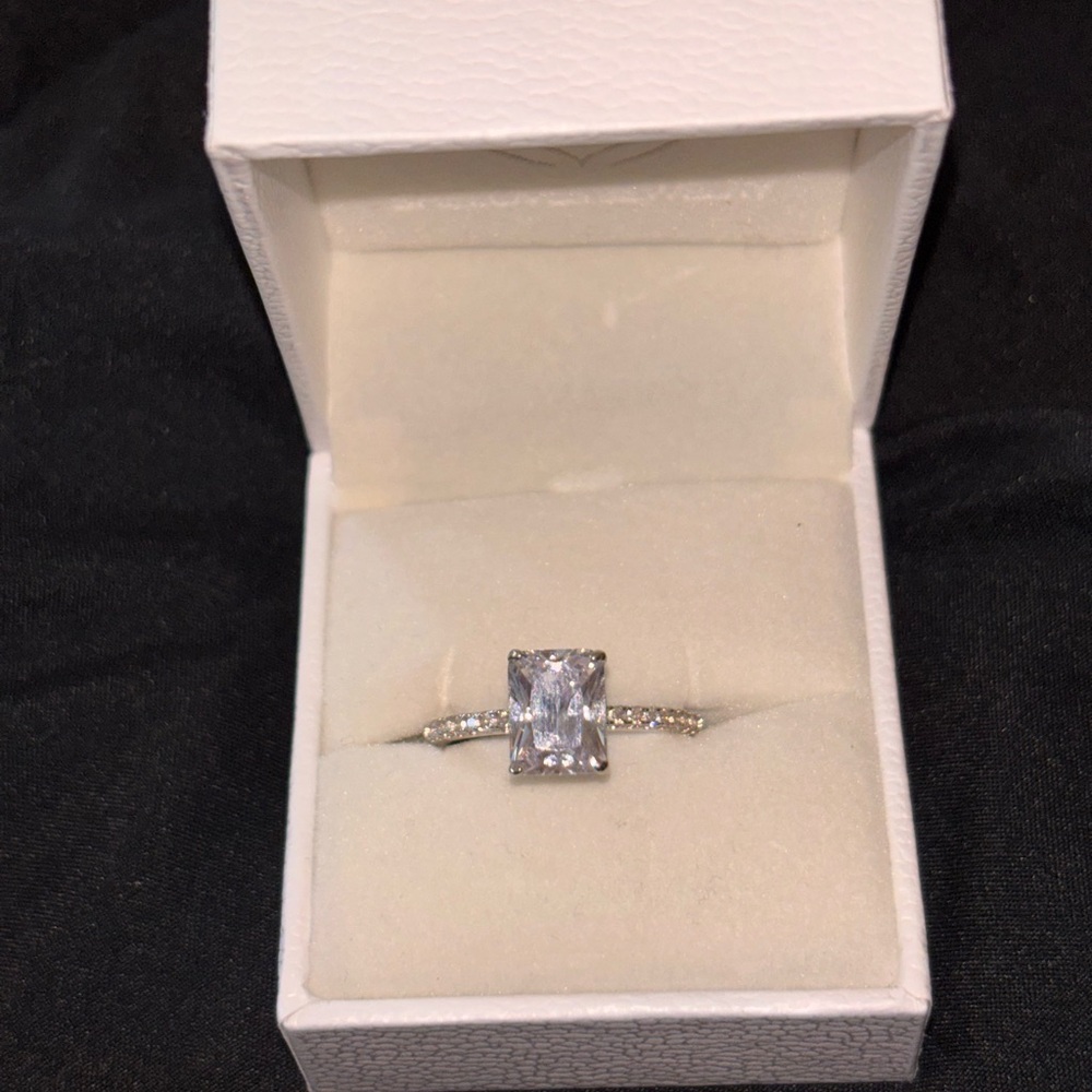 Radiant Silver Ring with Clear Gemstone